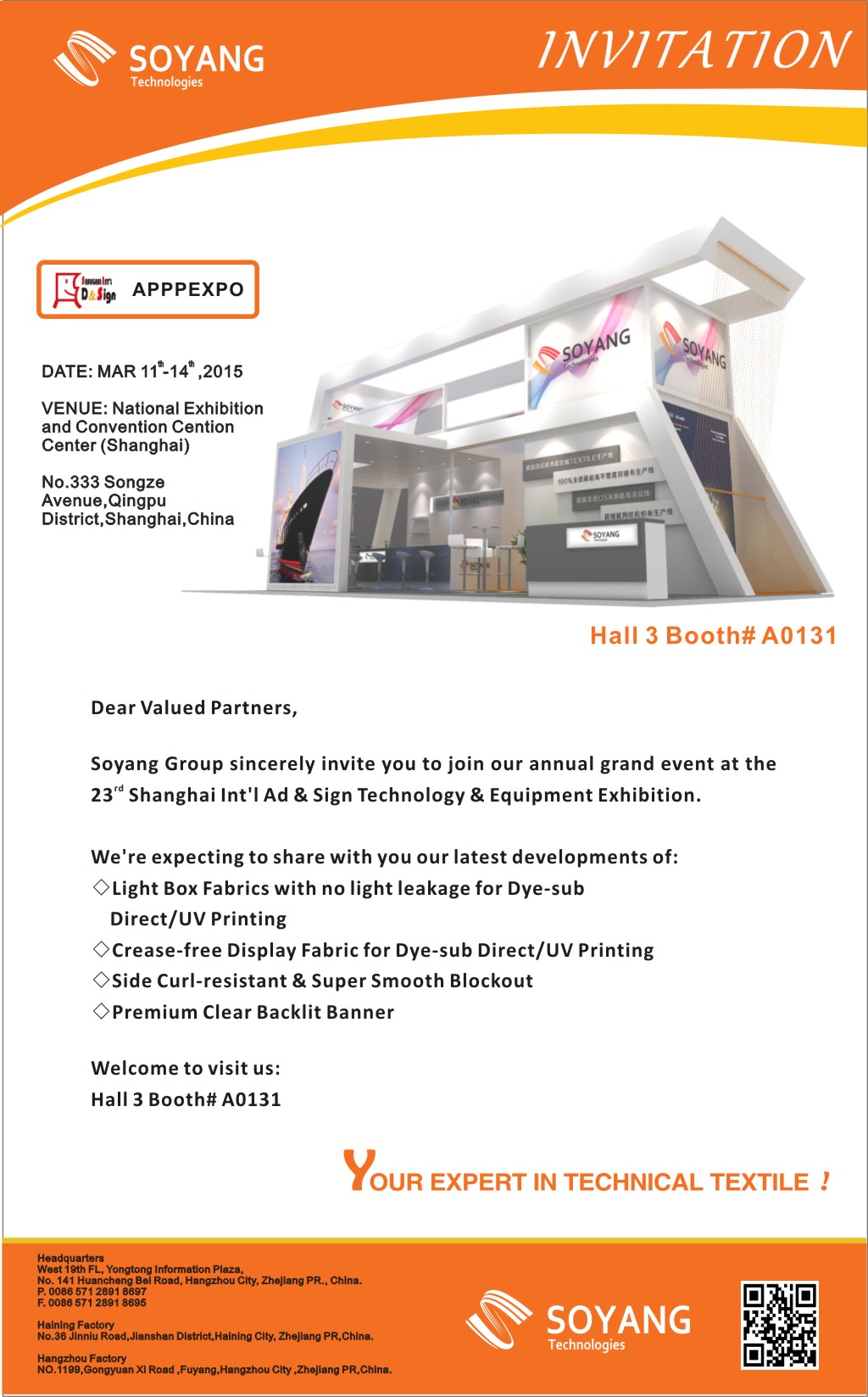 Soyang Invites You to the 23rd Shanghai Int'l Ad & Sign Technology & Equipment Exhibition